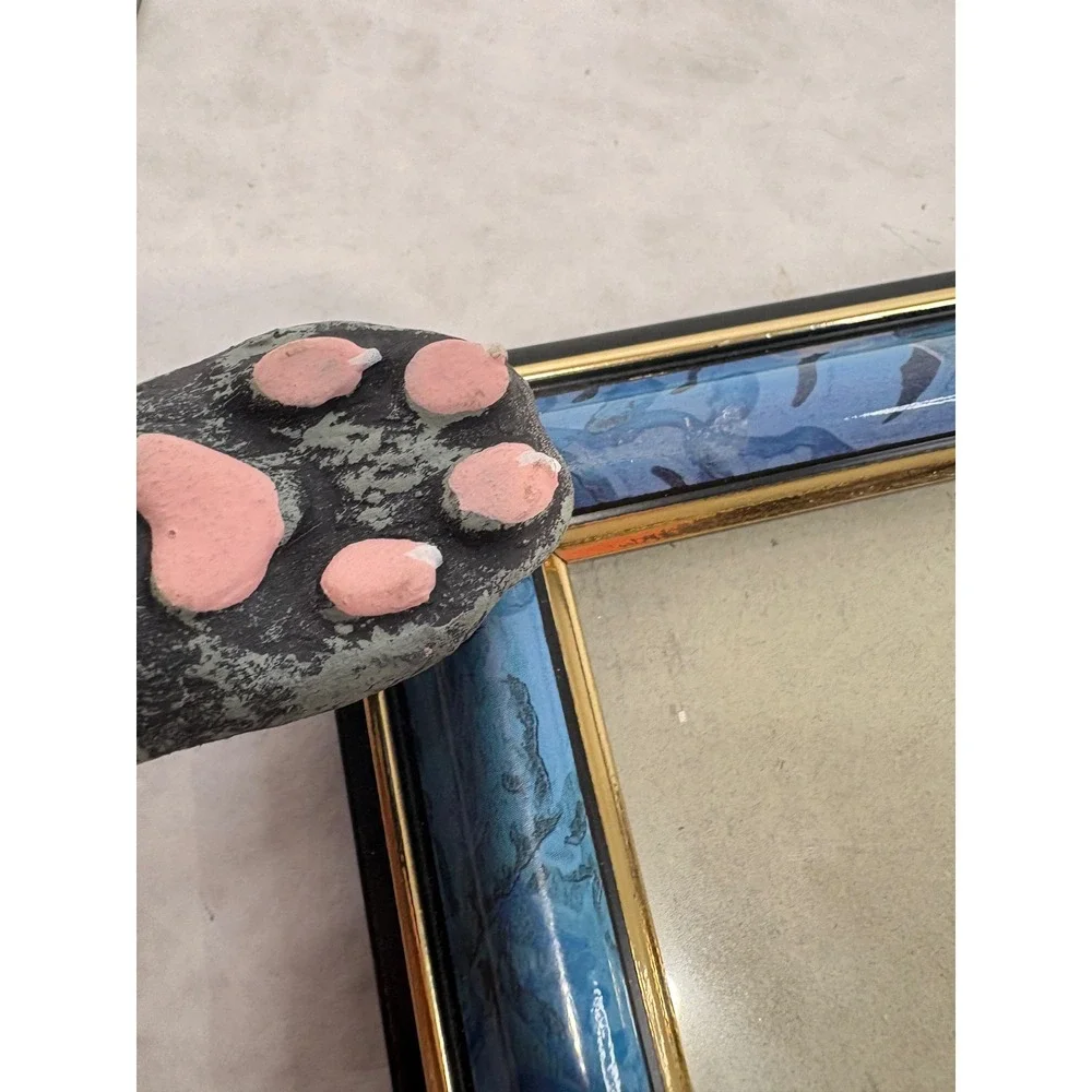 Vintage Blue Marbled Picture Frame Gold Trim Glass Tabletop 4x6 Photo Frame